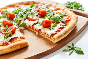 Delicious Pizza with Cherry Tomatoes and Fresh Basil