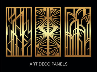 Art Deco Roaring Twenties, Gatsby's Style Set of Gold Panels vector
