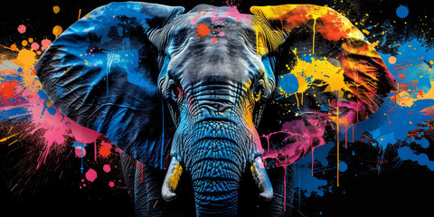 elephant in neon colors in a pop art style