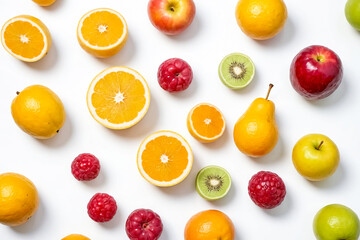 Colorful Fruit Pattern on White Background