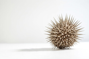 Fototapeta premium Spiky Brown Seed Pod on White Background