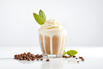 Iced Coffee with Whipped Cream and Mint Leaves