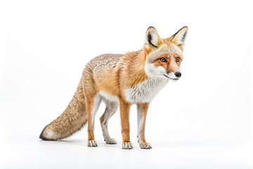 Obraz premium Red Fox Standing On White Background