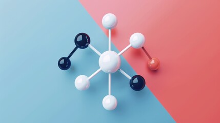 Chemical bond flat design front view molecular interaction 3D render splitcomplementary color scheme