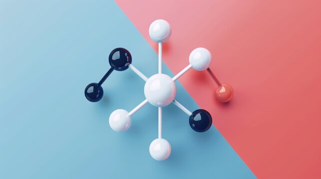 Chemical bond flat design front view molecular interaction 3D render splitcomplementary color scheme