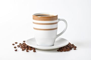 Obraz premium Coffee cup with beans isolated on white background