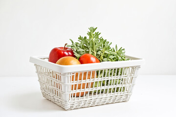 Fresh Produce in White Wicker Basket