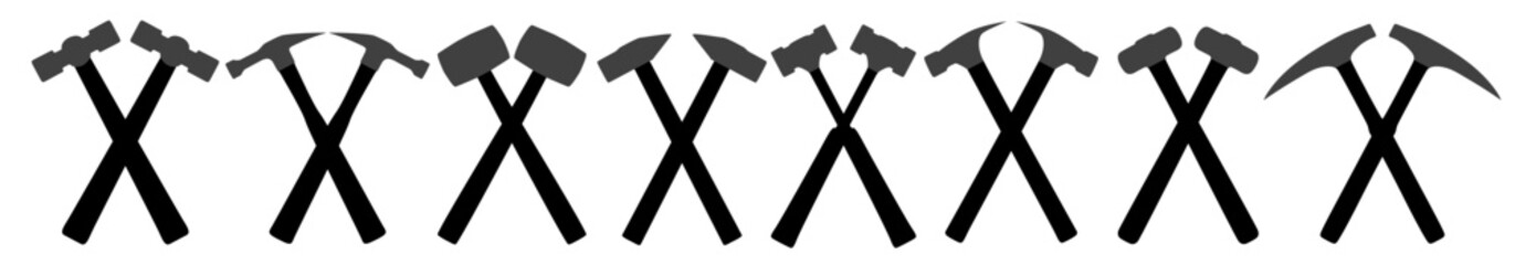set silhouettes cross hammer icon vector design illustration