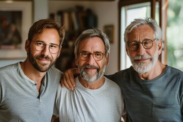 Three men side by side in house
