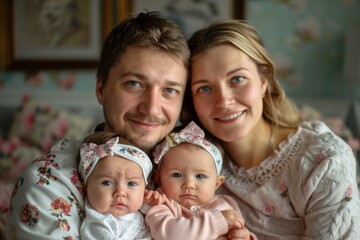 Fototapeta premium Two individuals carrying an infant