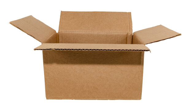 Empty open cardboard box on a white background. Package. Isolate paper boxes