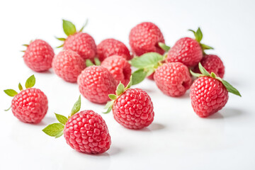 Obraz premium Close-up of Fresh Raspberries on White Background