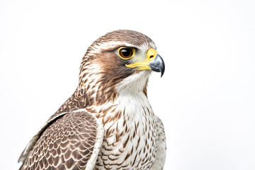Fototapeta premium Closeup of a Peregrine Falcon's Head with a White Background