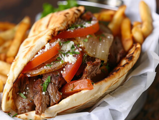 greek meat gyros with potatoes
