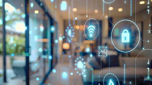 A smart home system powered by machine learning technology, machine learning, blurred background, with copy space