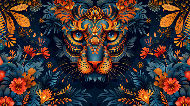 Indian pattern with detailed jungle motifs, ideal for fashion and digital textile printing