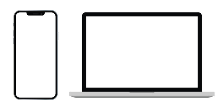Laptop computer and smartphone with blank screen. mobile phone and pc mockup with empty display for ui, app, website, demo, product advertisement. transparent vector