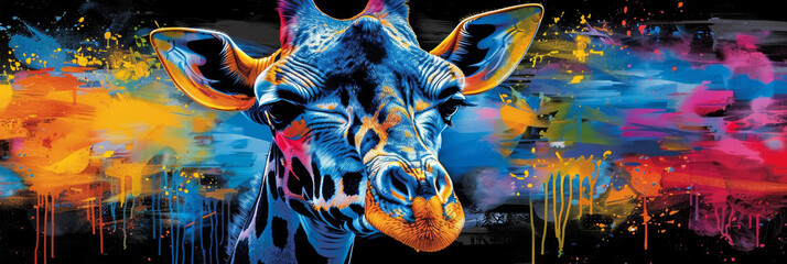 giraffe in neon colors in a pop art style