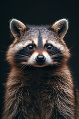 Mystic portrait of Common Raccoon in studio, copy space on right side, Anger, Menacing, Headshot, Close-up View Isolated on black background