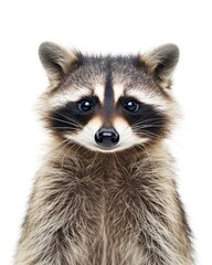 Obraz premium Mystic portrait of Common Raccoon, copy space on right side, Anger, Menacing, Headshot, Close-up View Isolated on white background