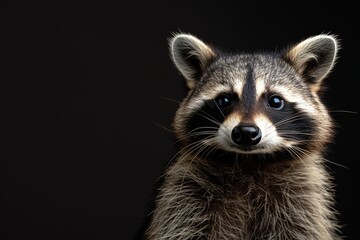 Mystic portrait of Common Raccoon in studio, copy space on right side, Anger, Menacing, Headshot, Close-up View Isolated on black background