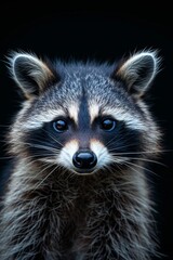 Mystic portrait of Common Raccoon in studio, copy space on right side, Anger, Menacing, Headshot, Close-up View Isolated on black background