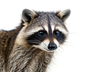 Obraz premium Mystic portrait of Common Raccoon studio, copy space on right side, Anger, Menacing, Headshot, Close-up View Isolated on white background