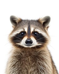 Mystic portrait of Cozumel Raccoon , copy space on right side, Anger, Menacing, Headshot, Close-up View Isolated on white background