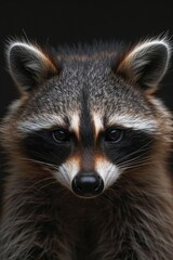 Fototapeta premium Mystic portrait of Cozumel Raccoon in studio, copy space on right side, Anger, Menacing, Headshot, Close-up View Isolated on black background