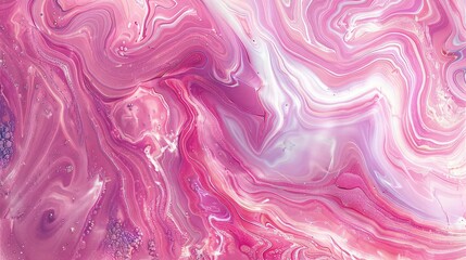 Fototapeta premium Vibrant pink and white liquid acrylic paint swirls create an abstract marble background perfect for cosmetic packaging design and advertising.