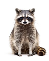 the Common Raccoon white copy space on right Isolated on white background
