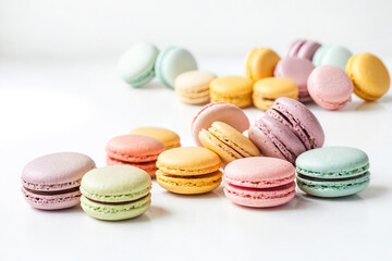 Obraz premium Colorful Macarons on White Background