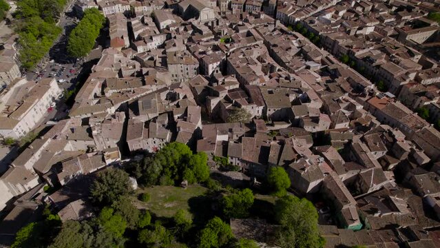 Aerial panorama of medieval french town Pezenas in the herault department.