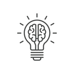 Creative idea flat line icon. Brain in lightbulb vector illustration. Thin sign of innovation, solution, education logo.