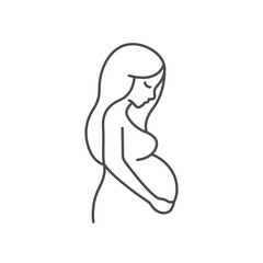 Pregnancy flat line icon. Vector outline illustration of pregnant woman. Black color thin linear sign for gynecologist.
