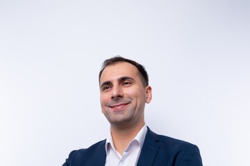 Successful business man in a stylish blue jacket, close-up portrait