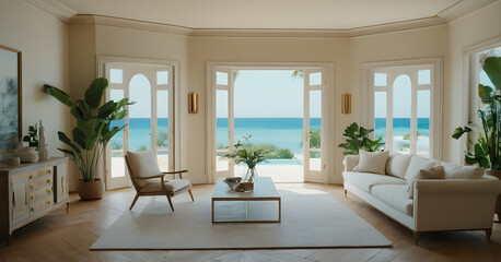 Fototapeta premium Luxurious seaside property offering breathtaking views and a serene ambiance
