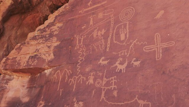 Petroglyphs from millennia past inscribed in the ancient Valley of Fire State Park