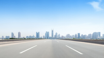 Obraz premium Empty Road Leading to Modern City Skyline