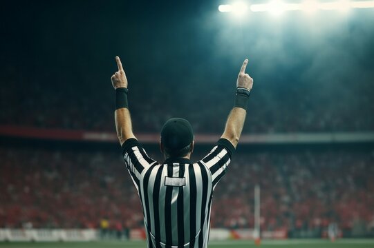 football referee signaling touchdown in stadium