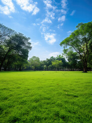 Obraz premium Lush Green Park Under Blue Sky
