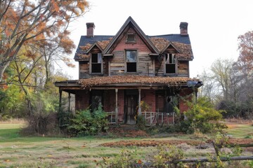 Old house many windows lot leaves roof