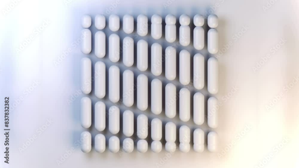 Poster Digital loop animation of a group of moving white capsules 3d rendering 4K