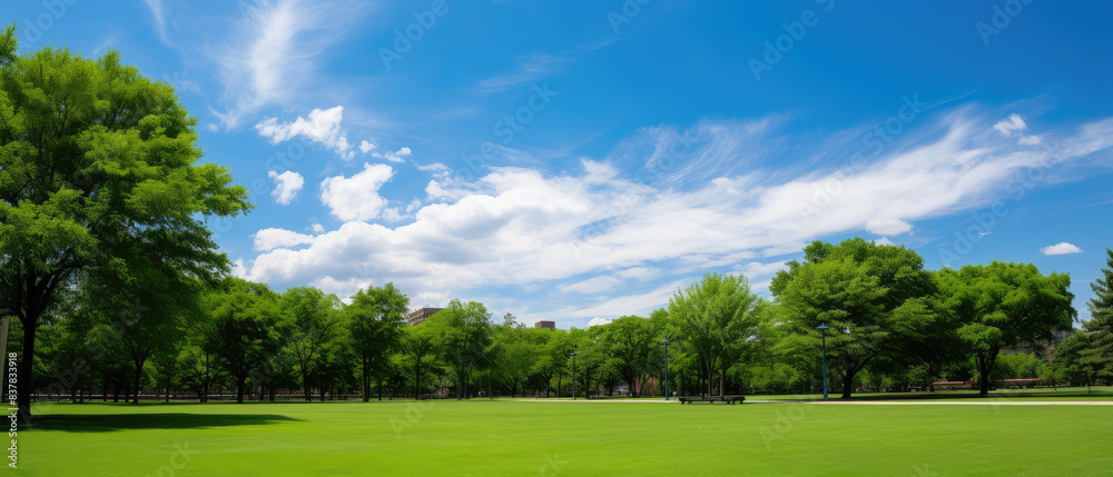 Wall mural Vibrant City Park Under Blue Sky