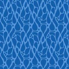 Abstract liquid shapes seamless pattern. Organic shapes elements endless background. Geometric modern repeat cover. Vector hand drawn dark blue illustration.