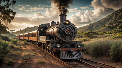 Naklejka premium Image of an old train in motion