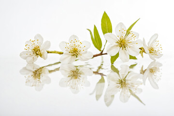 White Flowers with Reflection on a White Background