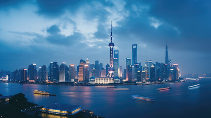 Vibrant Evening Skyline of Modern City