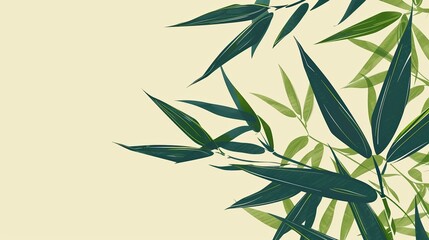 Fototapeta premium Elegant illustration of green bamboo leaves on a light background, perfect for nature-inspired designs and serene compositions.