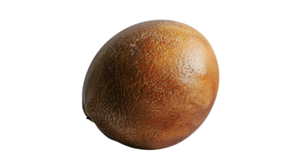 Close-up of a fresh sapodilla fruit against a white background. Ideal for use in culinary, food, and tropical fruit related projects.